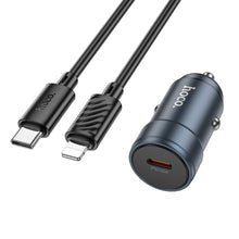 Заредете изображение във визуализатора на галерията – HOCO car charger Type C + cable Type C to Lightning PD QC 30W Z57 metal gray
