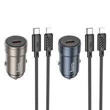 Заредете изображение във визуализатора на галерията – HOCO car charger Type C + cable Type C to Lightning PD QC 30W Z57 metal gray
