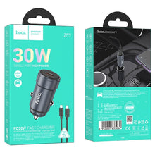 Заредете изображение във визуализатора на галерията – HOCO car charger Type C + cable Type C to Lightning PD QC 30W Z57 metal gray
