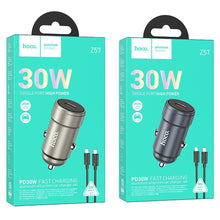 Заредете изображение във визуализатора на галерията – HOCO car charger Type C + cable Type C to Lightning PD QC 30W Z57 metal gray
