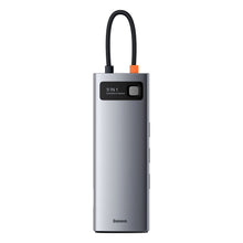 Заредете изображение във визуализатора на галерията – Baseus Metal Gleam 9in1 multifunctional HUB USB Type C - 3x USB 3.2 Gen 1 5Gbps / USB Type C PD 100W / VGA Full HD 60Hz / HDMI 4K 30Hz / czytnik kart TF i SD / RJ45 1Gbps gray (CAHUB-CU0G)
