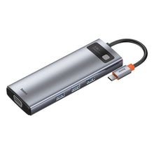 Заредете изображение във визуализатора на галерията – Baseus Metal Gleam 9in1 multifunctional HUB USB Type C - 3x USB 3.2 Gen 1 5Gbps / USB Type C PD 100W / VGA Full HD 60Hz / HDMI 4K 30Hz / czytnik kart TF i SD / RJ45 1Gbps gray (CAHUB-CU0G)
