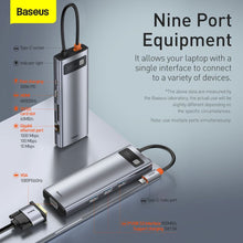 Заредете изображение във визуализатора на галерията – Baseus Metal Gleam 9in1 multifunctional HUB USB Type C - 3x USB 3.2 Gen 1 5Gbps / USB Type C PD 100W / VGA Full HD 60Hz / HDMI 4K 30Hz / czytnik kart TF i SD / RJ45 1Gbps gray (CAHUB-CU0G)
