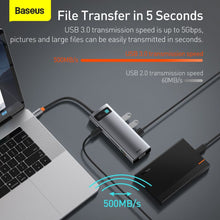 Заредете изображение във визуализатора на галерията – Baseus Metal Gleam 9in1 multifunctional HUB USB Type C - 3x USB 3.2 Gen 1 5Gbps / USB Type C PD 100W / VGA Full HD 60Hz / HDMI 4K 30Hz / czytnik kart TF i SD / RJ45 1Gbps gray (CAHUB-CU0G)
