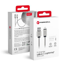 Заредете изображение във визуализатора на галерията – FORCELL F-ENERGY Metal C236 кабел USB A към Lightning 2,4A 12W 1 м сребрист
