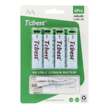 Заредете изображение във визуализатора на галерията – TCBEST rechargable battery R6 (AA) 650 mAh with socket Type C + cable USB A to 4 x Type C 4 pcs
