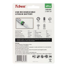 Заредете изображение във визуализатора на галерията – TCBEST rechargable battery R6 (AA) 650 mAh with socket Type C + cable USB A to 4 x Type C 4 pcs
