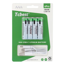 Заредете изображение във визуализатора на галерията – TCBEST rechargable battery R3 (AAA) 220 mAh with socket Type C + cable USB A to 4 x Type C 4 pcs
