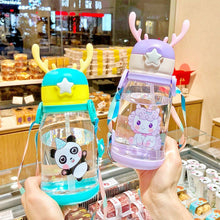 Заредете изображение във визуализатора на галерията – Water bottle with straw and leash for kids 500 - 600 ml purple
