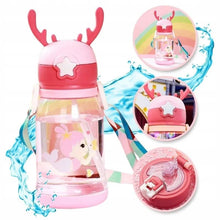 Заредете изображение във визуализатора на галерията – Water bottle with straw and leash for kids 500 - 600 ml pink
