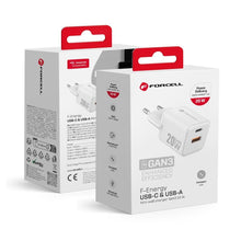 Заредете изображение във визуализатора на галерията – FORCELL F-ENERGY Mini GaN III VT-35A travel charger with 1 x Type C + 1x USB A sockets, PD QC4.0 20W white
