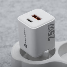 Заредете изображение във визуализатора на галерията – FORCELL F-ENERGY Mini GaN III VT-25B travel charger with 1 x Type C + 1x USB A sockets, PD QC4.0 25W white
