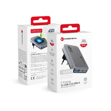 Заредете изображение във визуализатора на галерията – FORCELL F-ENERGY GaN VT-47 Ultra Slim travel charger 2 x Type C + USB A PD QC4.0 4A 65W gray
