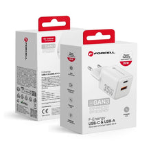 Заредете изображение във визуализатора на галерията – FORCELL F-ENERGY Mini GaN III VT-35C travel charger with 1 x Type C + 1x USB A sockets, PD QC4.0 35W white
