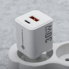 Заредете изображение във визуализатора на галерията – FORCELL F-ENERGY Mini GaN III VT-35 travel charger with 1 x Type C + 1x USB A sockets, PD QC4.0 30W white
