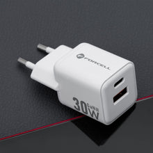 Заредете изображение във визуализатора на галерията – FORCELL F-ENERGY Mini GaN III VT-35 travel charger with 1 x Type C + 1x USB A sockets, PD QC4.0 30W white
