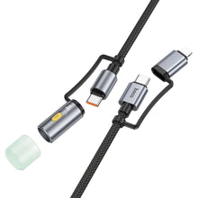 Заредете изображение във визуализатора на галерията – Кабел Hoco All-in-one Type C / Lightning to Type C / LED Light PD 3A 60W U138 1,2 m черен
