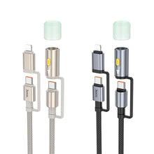 Заредете изображение във визуализатора на галерията – Кабел Hoco All-in-one Type C / Lightning to Type C / LED Light PD 3A 60W U138 1,2 m черен
