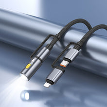 Заредете изображение във визуализатора на галерията – Кабел Hoco All-in-one Type C / Lightning to Type C / LED Light PD 3A 60W U138 1,2 m черен
