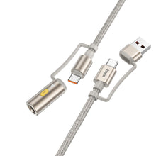 Заредете изображение във визуализатора на галерията – Кабел Hoco All-in-one USB A / Type C to Type C / Cigarette lighter 3A 60W U138 1,2 m сив
