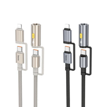 Заредете изображение във визуализатора на галерията – Кабел Hoco All-in-one Type C / Lightning to Type C / Cigarette lighter PD 3A 60W U138 1,2 m черен
