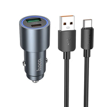 Заредете изображение във визуализатора на галерията – HOCO car charger USB A + Type C + cable USB A to Type C PD QC3.0 48W Z60 black
