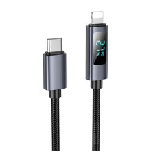 Заредете изображение във визуализатора на галерията – Кабел Hoco Type C to Lightning with display PD 27W X112 1 m черен
