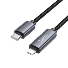Заредете изображение във визуализатора на галерията – Кабел Hoco Type C to Lightning with display PD 27W X112 1 m черен
