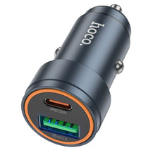 Заредете изображение във визуализатора на галерията – HOCO car charger USB A + Type C PD QC3.0 3A 30W Z57A metal gray
