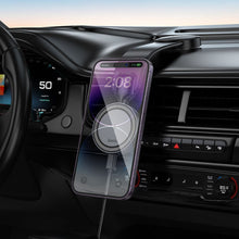 Заредете изображение във визуализатора на галерията – HOCO car holder with wireless charging for center console compatible with MagSafe 15W HW29 black metal gray
