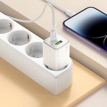 Заредете изображение във визуализатора на галерията – HOCO зарядно USB A + Type C + кабел Type C към Lightning PD QC 3A 20W N41 бяло
