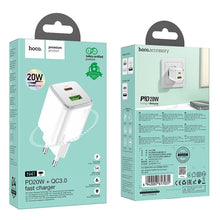 Заредете изображение във визуализатора на галерията – HOCO зарядно USB A + Type C + кабел Type C към Lightning PD QC 3A 20W N41 бяло

