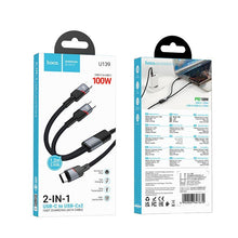 Заредете изображение във визуализатора на галерията – Cable 2in1 USB C to USB C / USB C Hoco 5A 100W 1,2 m U139 black
