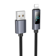 Заредете изображение във визуализатора на галерията – Cable USB A to Lightning Hoco 2,4A with display 1 m X112 black
