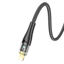Заредете изображение във визуализатора на галерията – Cable USB A to Lightning Hoco 2,4A 1,2 m U121 black transparent
