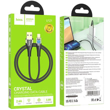 Заредете изображение във визуализатора на галерията – Cable USB A to Lightning Hoco 2,4A 1,2 m U121 black transparent
