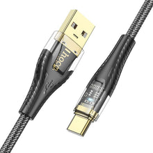 Заредете изображение във визуализатора на галерията – Cable USB A to USB C Hoco 2,4A 1,2 m U121 black transparent
