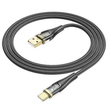Заредете изображение във визуализатора на галерията – Cable USB A to USB C Hoco 2,4A 1,2 m U121 black transparent
