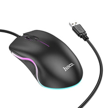 Заредете изображение във визуализатора на галерията – HOCO wire computer mouse USB A 1000 DPI with flashing GM19 black
