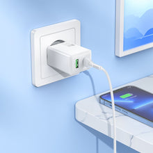 Заредете изображение във визуализатора на галерията – Phone charger Hoco USB A + USB C QC3.0 PD AFC 3A 30W + Кабел USB C към USB C N71 бял
