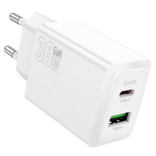Заредете изображение във визуализатора на галерията – HOCO wall charger USB A + Type C PD QC3.0 AFC 3A 30W N71 white
