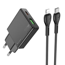Заредете изображение във визуализатора на галерията – HOCO slim wall charger USB A + Type C with Type C to Lightning cable PD QC3.0 3A 20W N38 black
