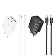 Заредете изображение във визуализатора на галерията – HOCO charger 2 x Type C + 2 x USB A + cable Type C to Type C PD QC3.0 3A 20W N55 white

