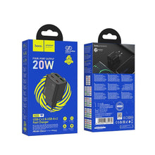 Заредете изображение във визуализатора на галерията – HOCO charger 2 x Type C + 2 x USB A PD QC3.0 3A 20W N55 black
