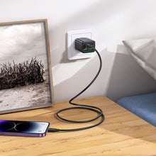 Заредете изображение във визуализатора на галерията – HOCO charger 2 x Type C + 2 x USB A + cable Type C to Lightning PD QC3.0 3A 20W N55 black
