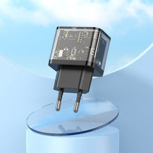 Заредете изображение във визуализатора на галерията – HOCO wall charger USB A + Type C PD QC3.0 3A 20W N34 transparent
