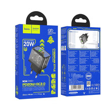 Заредете изображение във визуализатора на галерията – HOCO wall charger USB A + Type C PD QC3.0 3A 20W N34 transparent
