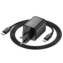 Заредете изображение във визуализатора на галерията – HOCO wall charger USB A + Type C + cable Type C to Type C PD QC3.0 3A 20W N34 transparnent
