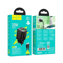 Заредете изображение във визуализатора на галерията – HOCO wall charger USB A + Type C + cable Type C to Type C PD QC3.0 3A 20W N34 transparnent

