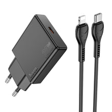 Заредете изображение във визуализатора на галерията – HOCO slim wall charger Type C + cable Type C to Lightning PD QC 30W N37 black
